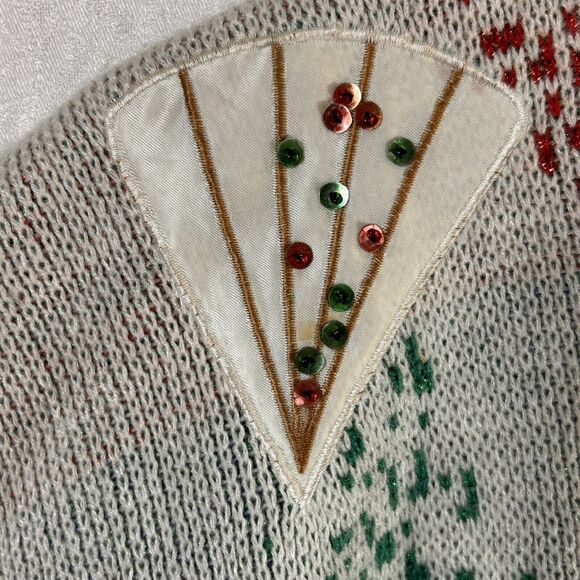 Vintage 1980’s Sweater Medium Off White Sparkle Fans Regency Collection Sequin - Picture 8 of 16
